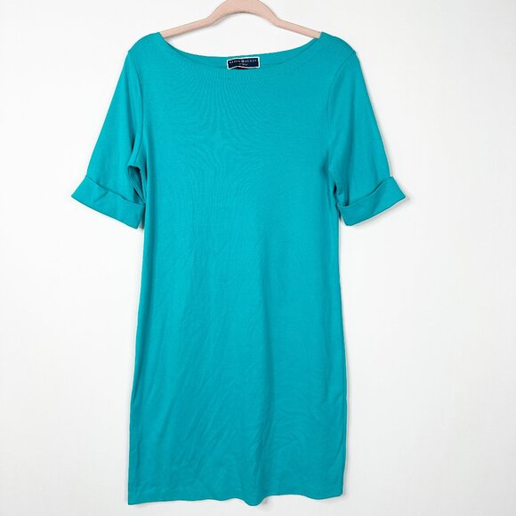 2/$24 Karen Scott Sport Cuffed Sleeve Shift Dress Teal Small #A0346 TRB2 - Picture 3 of 7